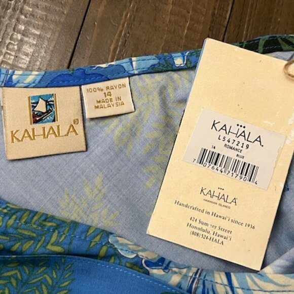 Kahala Hawaiian A-Line Skirt Blue Floral w/ Tie Belt - Picture 5 of 5